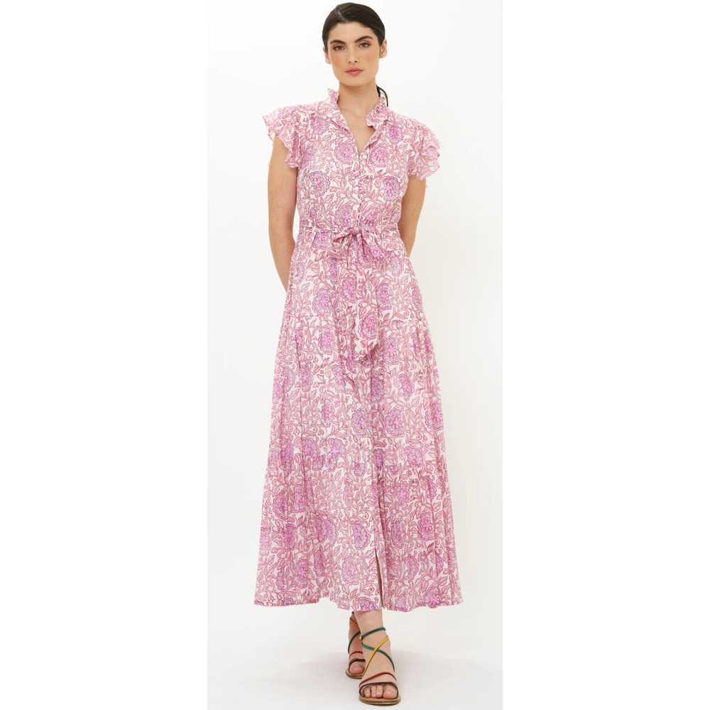 OLIPHANT Ruffle Collar Button Maxi Dress Malta Pink Floral Print Tuckernuck XS